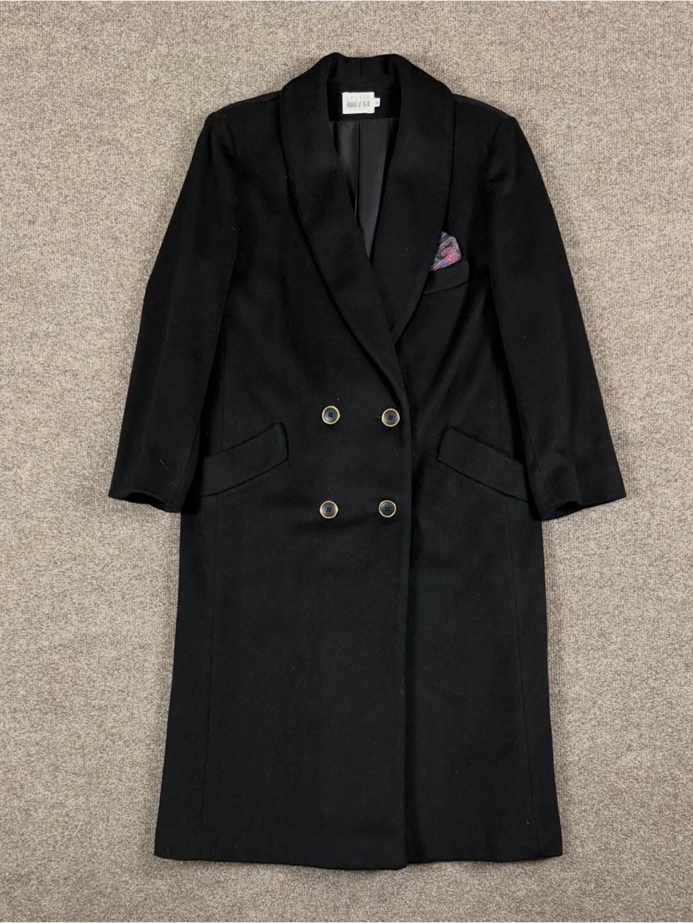 Vintage Leslie Fay Black Long Double Breasted Wool Blend Coat Women’s 8 Petites